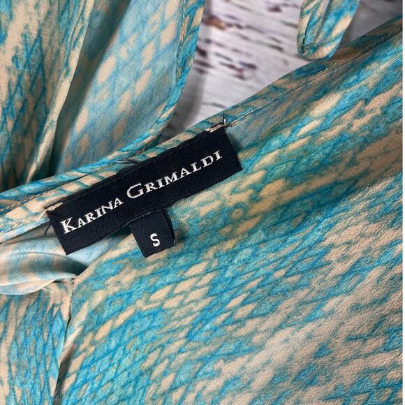 $217 Karina Grimaldi Women's Size S Turquoise Snake Print Silk Azalea Mini Dress - Picture 4 of 9